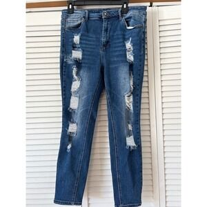 WAX+jean Women's Size 16 Blue Denim Distressed Ripped Skinny Jeans stretch